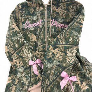 No Comment Camo Zip-up Hoodie w/ bows